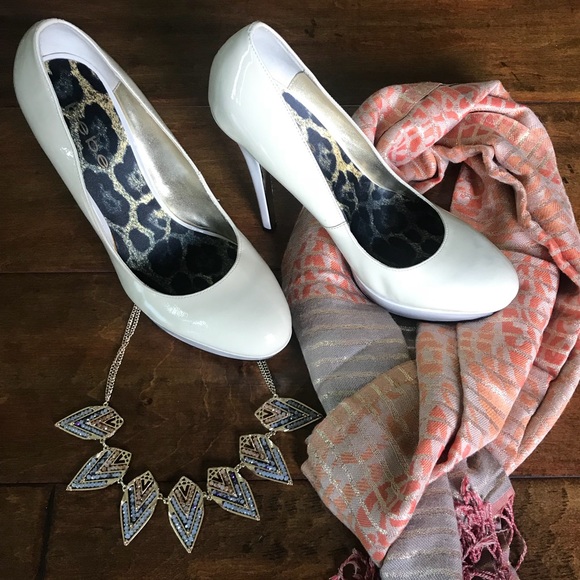 Nude/Beige Bebe Patent Pumps - 9 - EUC - Picture 1 of 4